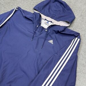 Vintage Adidas Windbreaker Mens XL Blue Hooded Pullover Jacket 90s Soccer